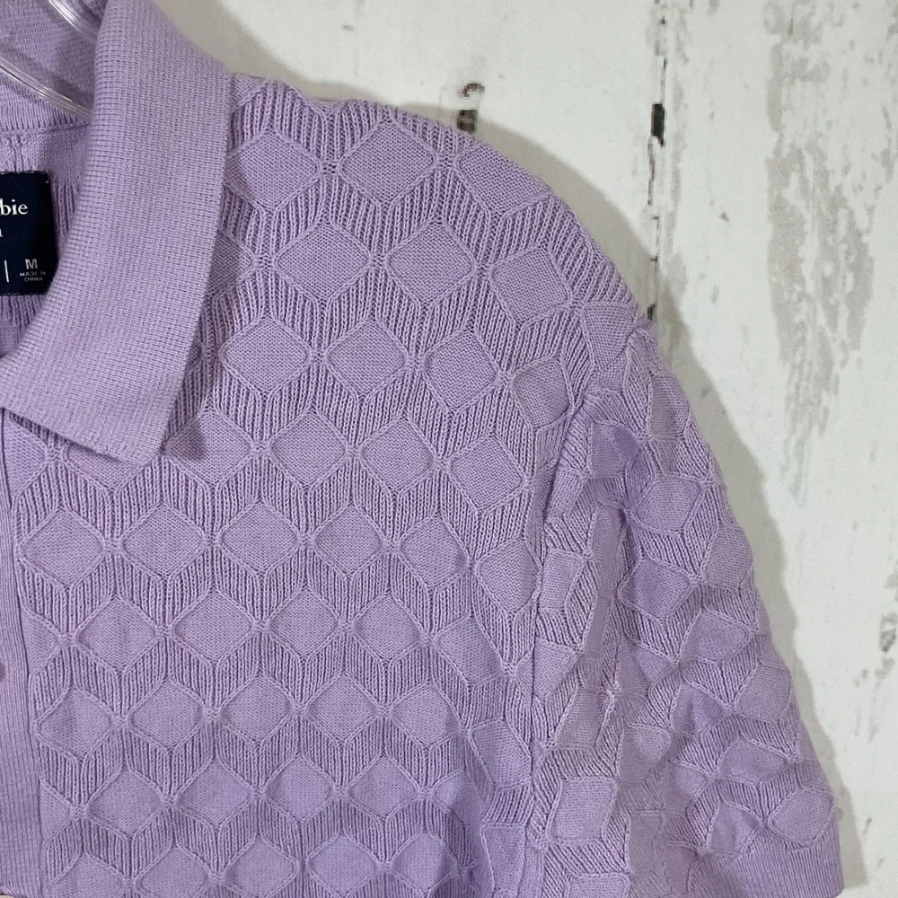 Abercrombie Fitch Stitch Button Through Sweater Polo Men‎ M Textured Knit Preppy